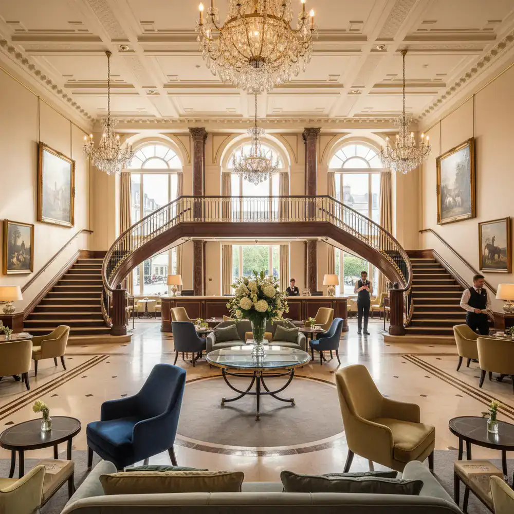 Elegant lobby of an English casino hotel