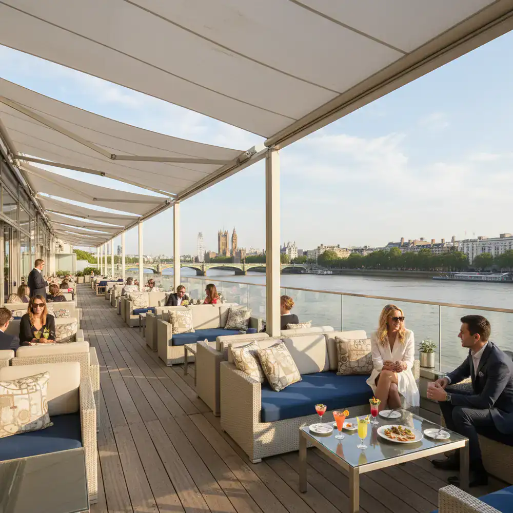 Thames View Casino Hotel terrace overlooking the river